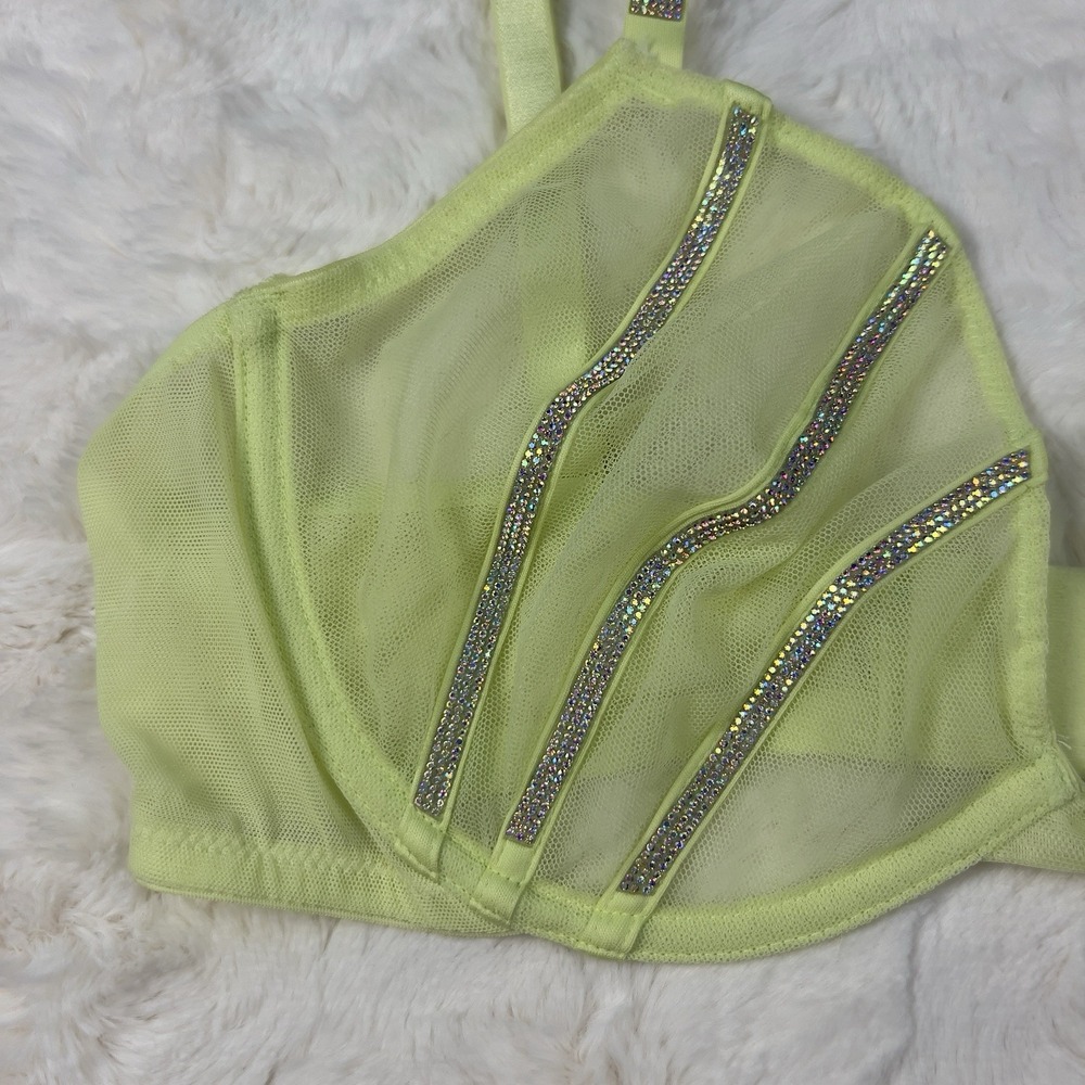 Victoria's Secret Very Sexy Mesh Shine Strap Demi Bra Lime Green Low Cut 36C NWT - Picture 5 of 8